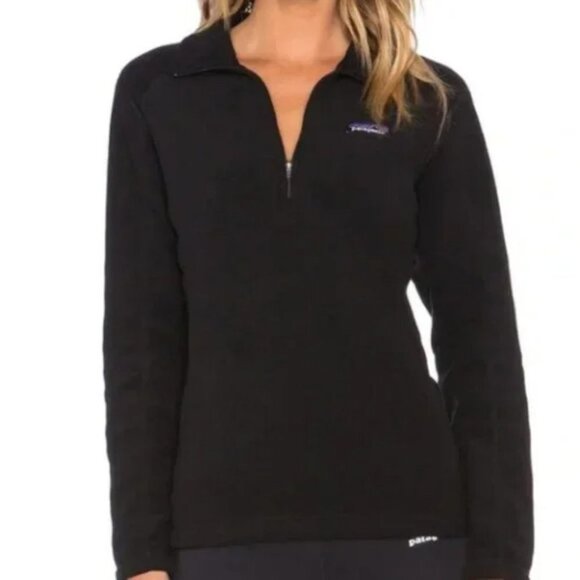 Patagonia Micro Fleece Quarter Zip Pullover Sweater Black Size Small Hiking Pull - Picture 1 of 14